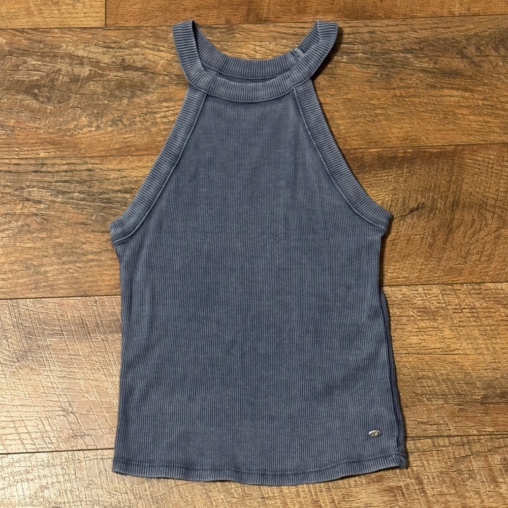 American Eagle Soft & Sexy Blue Ribbed Halter Tank